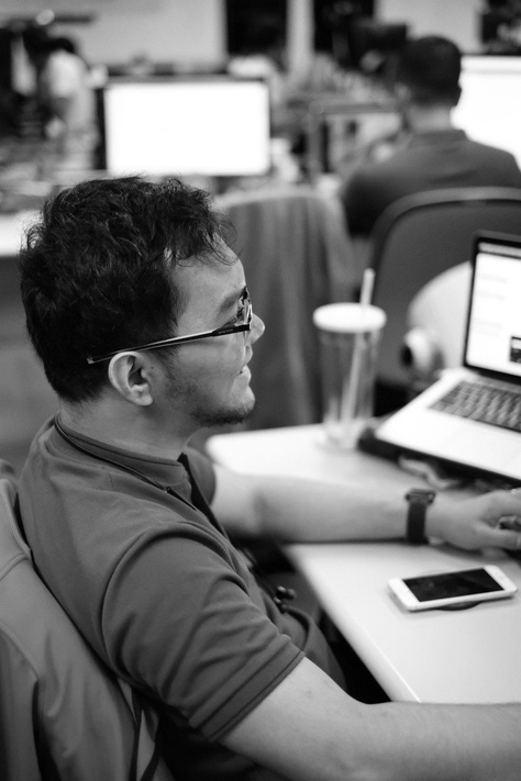 Joshua working at a desk